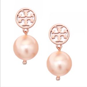 Tory Burch rose gold pearl drop earrings